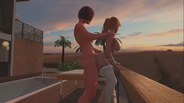 Рыжий транс трахает транс-блондинку - анальный секс, 3D футанари, мультфильм, порно на закате