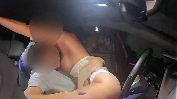 Real amateur couple car sex. Handjob while driving and fucked in the parking lot